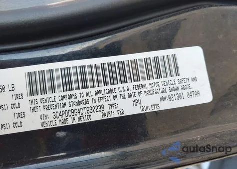 2013 Dodge Journey Sxt from USA, damaged, VIN 3C4PDCBG4DT630238